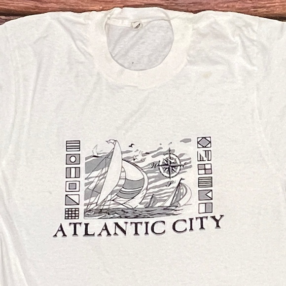Vintage Single Stitch 80s Atlantic City New Jersey Travel Screen Stars Tshirt - Picture 3 of 4
